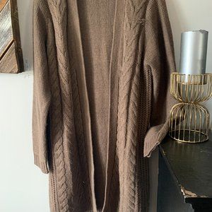 Cable knit open front cardigan